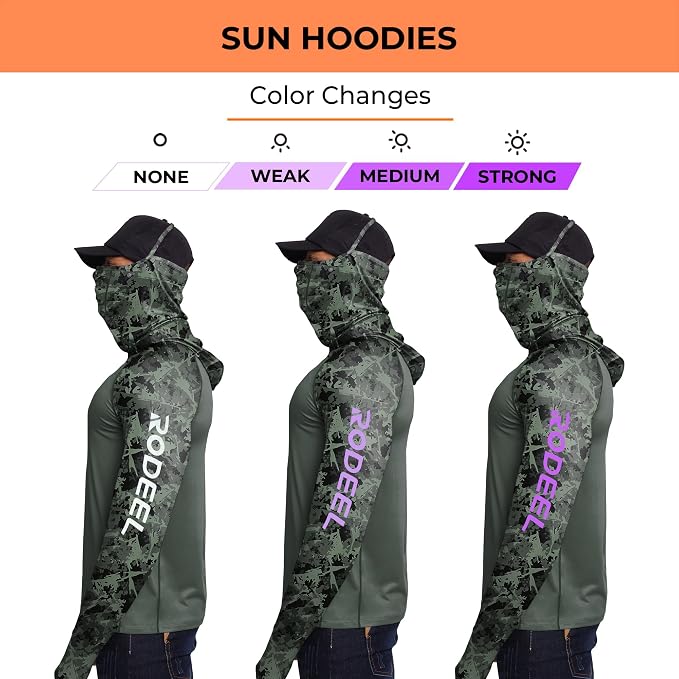 Rodeel Men's UPF 50+ Performance Fishing Hoodie, Long Sleeve Sun Protection Athletic Quick-Dry Breathable T-Shirt