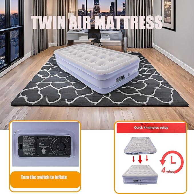 Onirii Twin Air Mattress Bed with Built in Pump | 16 Inches High Airbed Inflatable Mattress,Comfort Thickened Blow Up Air Bed,Travel Sleeping Pad for Guests Home (Twin Size)