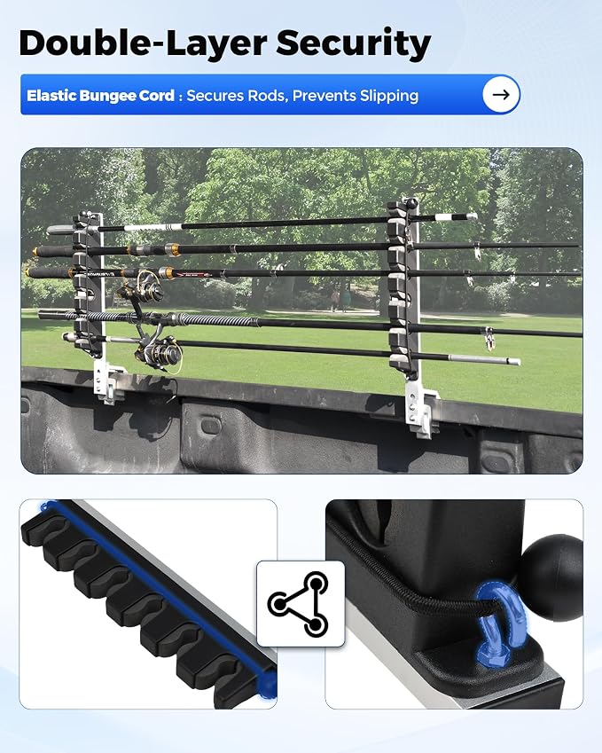Aluminum Fishing Rod Holder for Truck Bed Holds 4 Fishing Rods, Truck Bed Fishing Rod Holder for Pickup, Gift for Truck Owners, Fishing, Outdoors, Dad, Family