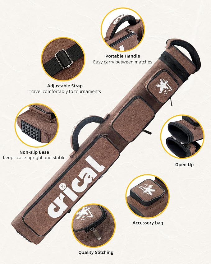CRICAL Pool Cue Case 2x4 Hard Pool Stick Case Holds 2 Butts and 4 Shafts for Adults Billiard Cue Case with Soft Shoulder Straps