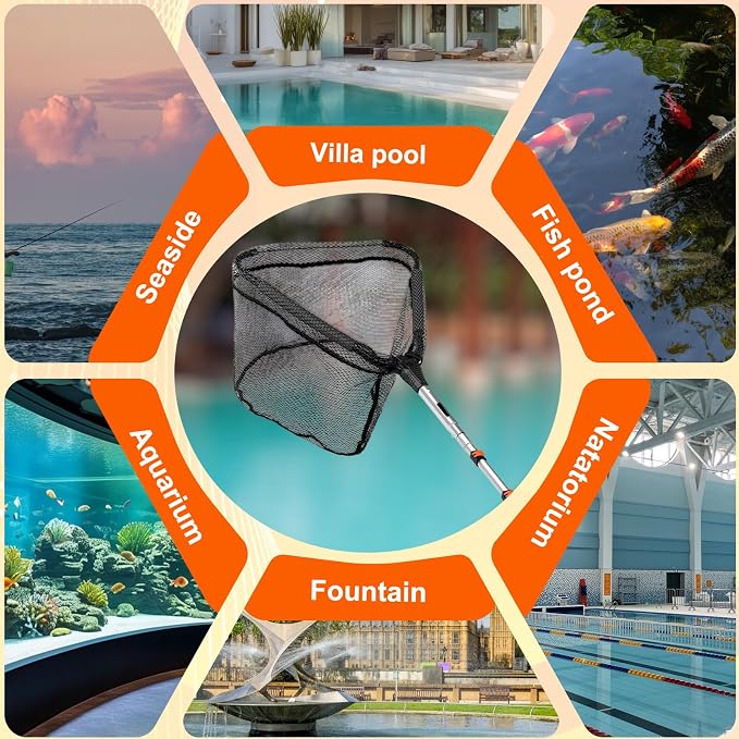 SISIUPASSIE 12FT Pool Skimmer Net with Pole, Foldable & Larger Capacity Pool Net for Cleaning, Telescopic Pool Pole Heavy Duty with Fine Mesh Pool Leaf Net for Above Ground & In-ground Pools