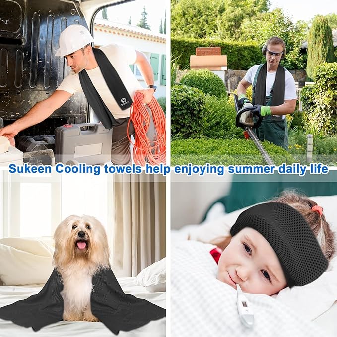Sukeen Cooling Towel 20 Pack (40"x12") Ice Towel,Bulk Breathable Chilly Twoles,Microfiber Towel for Neck Face for Yoga,Sport,Running,Gym,Workout,Camping,Fitness,Travel & More Activities, Black