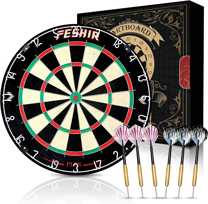 Dart Board,Sisal Dart Board Set for Adults,Bristle Steel Tip Dartboard,Professional 18" Steel Tip Outdoor Dartboard Set,Professional Dart Board Set with 6 Darts Metal Tip