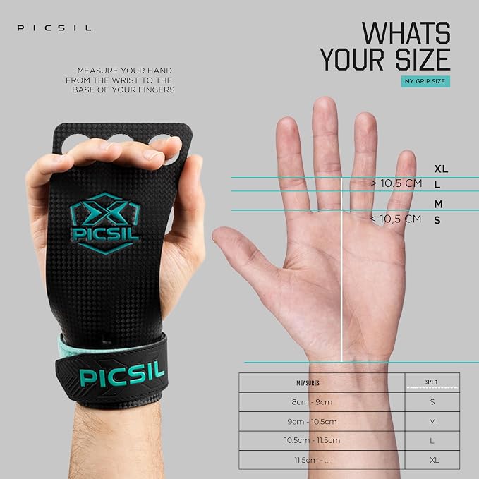 PICSIL | Falcon Grips | Grip All Surfaces and Bar Types | Use with Magnesium | Carbon Fibre Material | for Crosstrainig, WOD, Gym & Calisthenics |