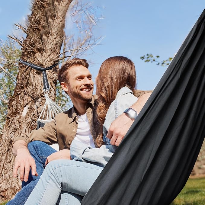 Chihee Cotton Hammock Holds Up to 660lbs Fabric Hammock 8.9x4.9ft Soft Portable Tree Hammocks Camping with Detachable Spreader Bar Pillow 2 Strong Webbings 2 Carabiners Indoor Outdoor Backyard Garden