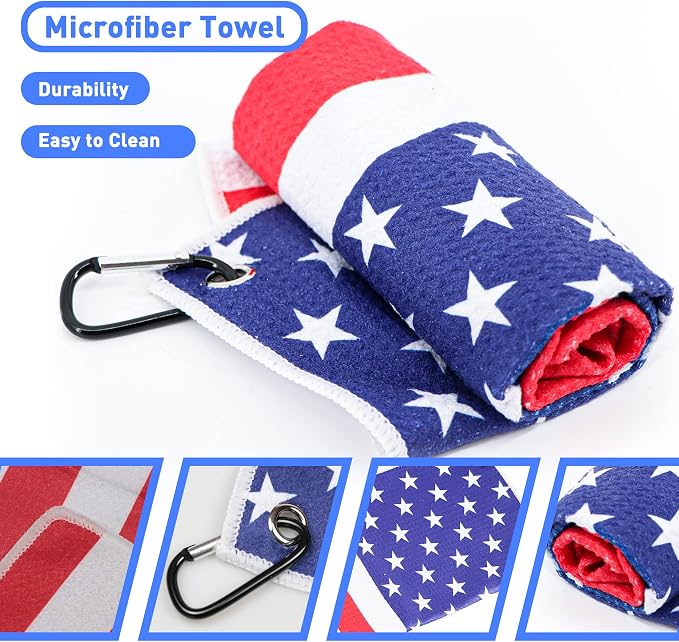 Amercian Flag Golf Towels and Brush & Golf Alignment Stick Cover, Golf Accessories for All Golfers