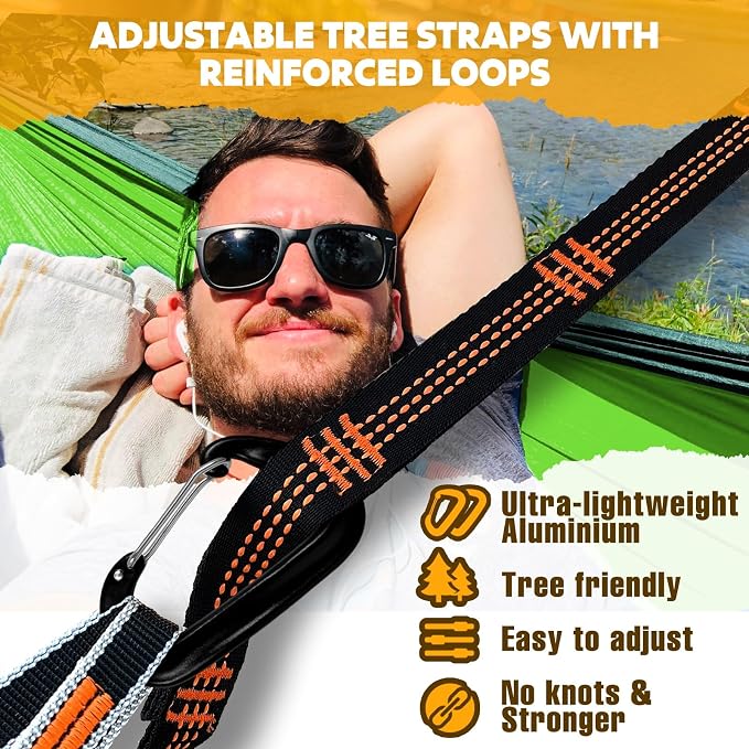 NATUREFUN Ultra-Light Travel Camping Hammock | 300kg Load Capacity,Breathable,Quick-Drying | 2 x Premium Carabiners,2 x Nylon Slings Included | Outdoor Indoor Garden