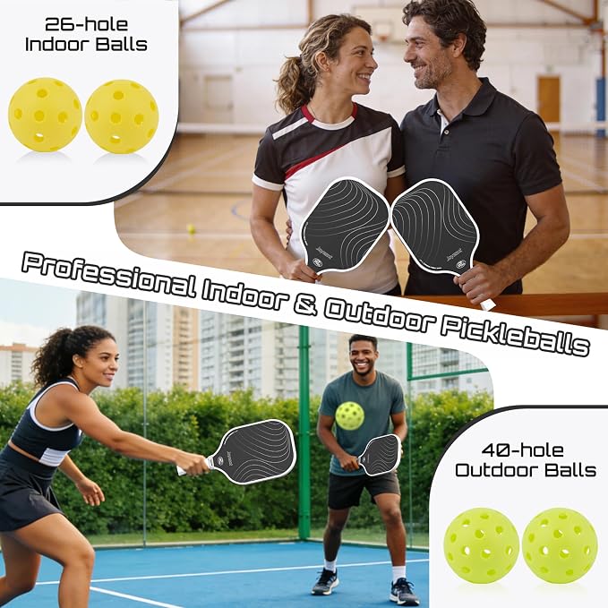 Pickleball Paddles Set, USAPA Approved Carbon Fiber Pickleball Set of 2 with Beginner Pickleball Rackets, Indoor Outdoor Pickle Balls for Adults Men Women, JT-1