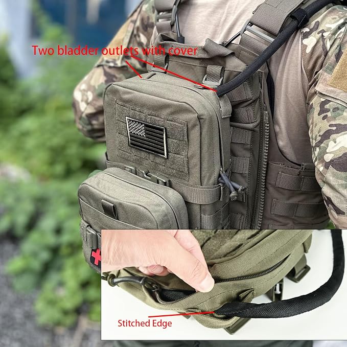 Tactical Mini Molle Hydration Pack,Molle Hydration Carrier with IFAK Pouch&US Flag&Med Patch,Hydropack for 2L Water Bladder