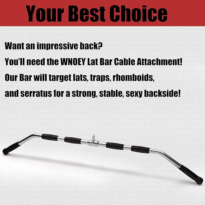 LAT Bar Cable Attachment with Rubber Handgrips, Deluxe Heavy Duty Solid Curl Bar Revolving Hanger Home Gym Cable Attachments