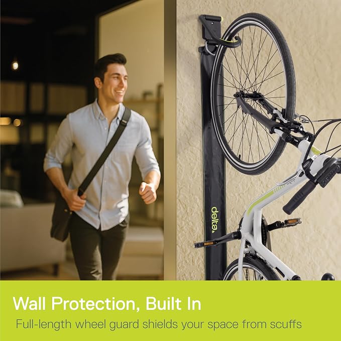 Delta Wall Ride Bike Rack Wall Mount with Tire Wall Guard Cycle – Vertical Bike Mount Holds Up to 100 lbs – Fully Adjustable Vertical Hanger Hook Design Provides Easy Bicycle Storage Access