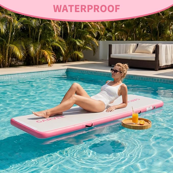 Garvee Inflatable Air Gymnastics Mat, 10ft/13ft/16ft Training Mat with Air Pump & Storage Bag, Tumble Track Mats, 4 Inches Thickness Gymnastics Tracks for Outdoor Cheerleading Yoga Exercise