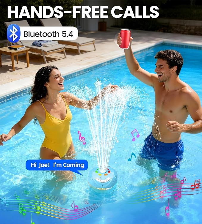 FluSing 3 in 1 Pool Fountain with Bluetooth Pool Speaker,Rechargeable Floating Pool Fountain with Light,Pool Water Fountain Pump IP68 Waterproof Pool Speaker,BT5.4,Above Ground Pool Fountain-LightBlue