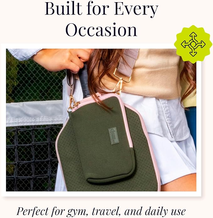 Posh Pickler Clip-On Expandable Neoprene Pouch with Zipper, Weather-Resistant Design, Secure Storage for Keys, Card, Compatible with Crossbody Paddle Cover & Strap, pickleball gifts 7.7" L x 5" W