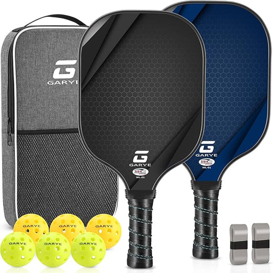 GARYE Pickleball Paddles Set of 2 or 4, USAPA Approved Carbon Fiber Pickleball Set, Lightweight Pickle Ball Rackets 2 Pack with 6 Balls, 1 Bag, Pair of Grip Tapes, Pickle Ball Paddle for Men and Women