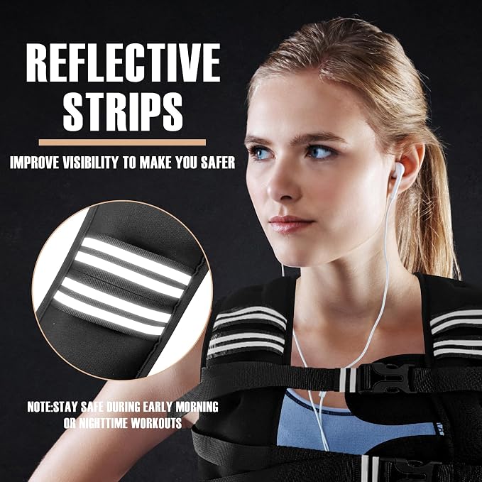 NATURELUX Weighted Vest Men or Women - 5/10/15/20/25/30lbs Weights with Reflective Stripe, Weighted Vest for Workout Equipment for Strength Training Running - Walking Weight Loss