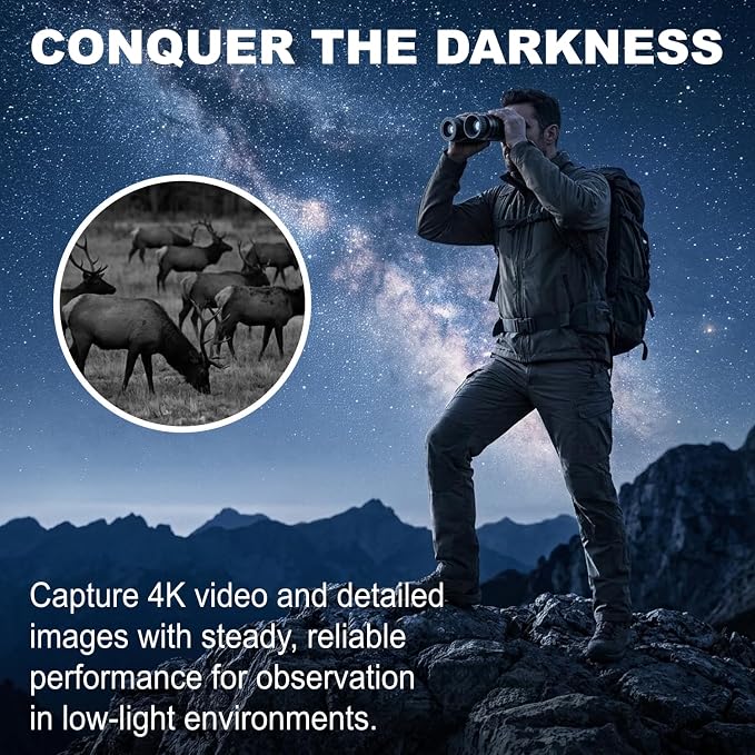 4K Night Vision Goggles & Binoculars for Adults, HD with 3" Screen, 8X Digital Zoom, 2000FT Infrared Range, External Flashlight for Camping & Outdoor Observation