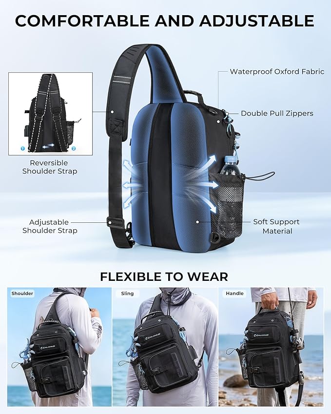Calamus GearMaster Fishing Sling Tackle Bag & Tool Set, 3500 Tackle Box & Fishing Gear with Fishing lures, Fishing Pliers, Fishing Scissors, Lip Gripper, Wacky Tool