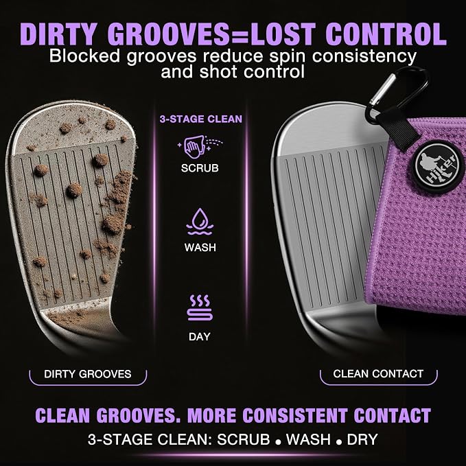 Hiker Bundle 2 Golf Club Cleaning Brush and Magnetic Towel Set - Ultra-Absorbent Microfiber Waffle Towel with Carabiner, Groove Cleaner Tool Retractable Zipline for Golf Bag Accessories (2 Items
