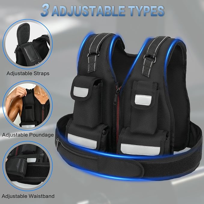KRYLIX Adjustable Weighted Vest 0-18lbs Wide Range Adjustment Adjustable Shoulder Straps 12 Removable Iron Sand Bags Storage Pocket Reflective Strips for Running Walking Workout Training Washable for Women Woman