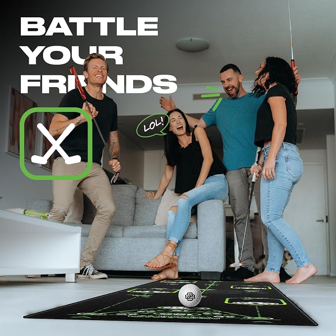 BACK 2 BASICS Golf Portable Putting Green Indoor Golf Putting Mat 10ft, Alignment Aid Trainer for Practice Indoor and Outdoor, Home or Office Compact Roll Target Gate Precision Control Tool