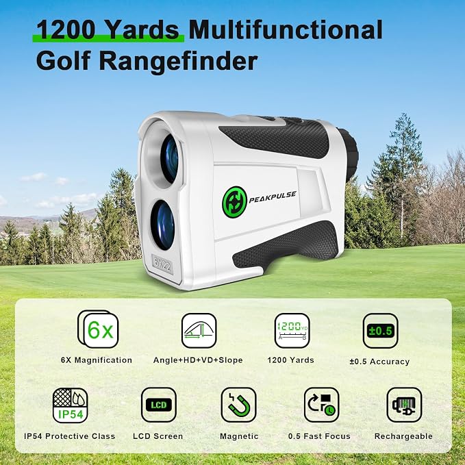PEAKPULSE 1200 1700 Yds Golf Rangefinder Easy to Clean Slope Magnet Rechargeable 6X Magnification Distance Range Finders Flag Pin Locked Vibration Golfer Gifts Accessories