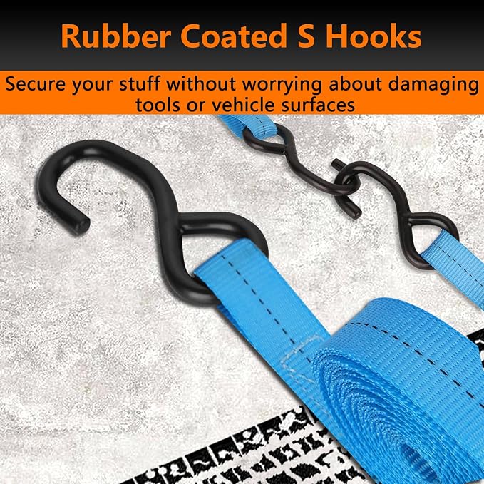 6 Pcs 1 Inch Heavy Duty 20ft Tie Down Straps with Hooks, 2200 LBS Break Strength, Cargo Ratchet Straps for Motorcycle, Appliances, Equipment