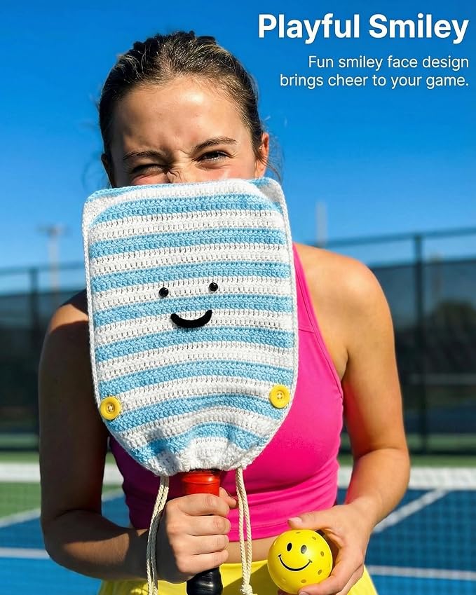 Crochet Pickleball Paddle Cover Gift - Handmade Case for Women&Men - Cute Accessories with Prensent Bag - Ready to Wrap for Players, Friends & Family, Thoughtful Holiday Crochet Set