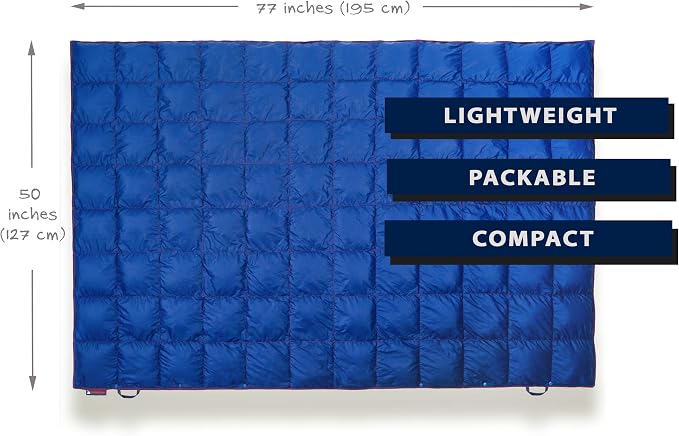 Get Out Gear Down Camping Blanket - Puffy, Packable, Lightweight and Warm | Ideal for Outdoors, Travel, Stadium, Festivals, Beach, Hammock | 650 Fill Power Water-Resistant Backpacking Quilt
