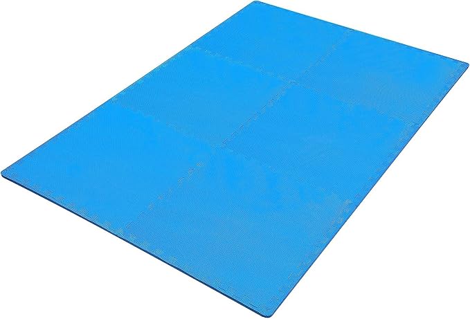 BalanceFrom Puzzle Exercise Mat 1/2" Thick, EVA Interlocking Foam Floor Tiles for Home Gym, Mat for Home Workout Equipment, Floor Padding for Kids, Blue, 24 in x 24 in x 1/2 in, 24 Sq Ft - 6 Tiles