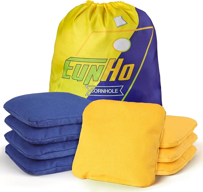 EunHo Regulation Cornhole Bags Set of 8 - Dual Sided Slick and Stick Cornhole Bean Bags for Tossing Game Professional All Weather Pro Corn Hole Bags with Tote Bag
