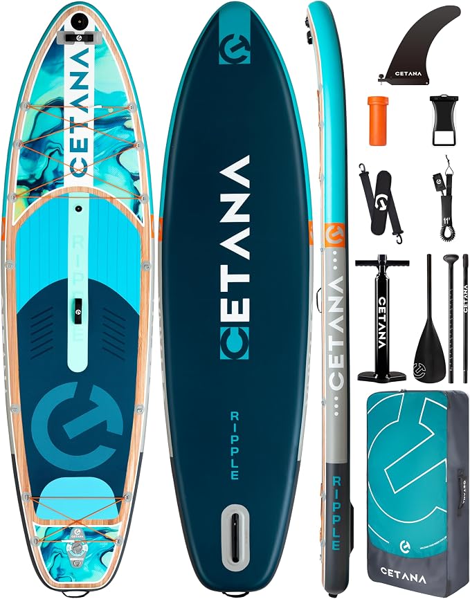 CETANA Extra Wide Inflatable Paddle Board 11'6 x 35" x 6", 450LB High Weight Capacity Wide Stable Stand Up Paddle Board for Beginners, 2–3 Person Large Paddleboard with 3 Fins, Dual Bungee, 15 D Rings