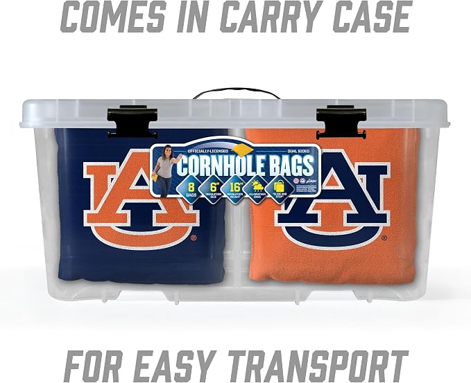 YouTheFan Officially-Licensed NCAA Set of 8 Cornhole Bags - All Weather Dual Sided Slide & Stop - Regulation Size with Carry case