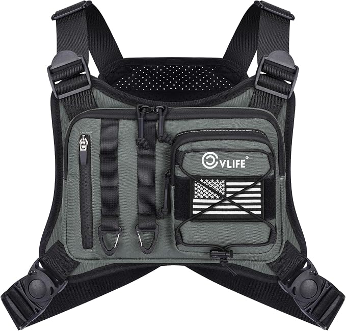 CVLIFE Outdoor Chest Bag for Men, Tactical Chest Pack, Adjustable Running Vest Bag, Lightweight Anti-theft EDC Rig for Hiking