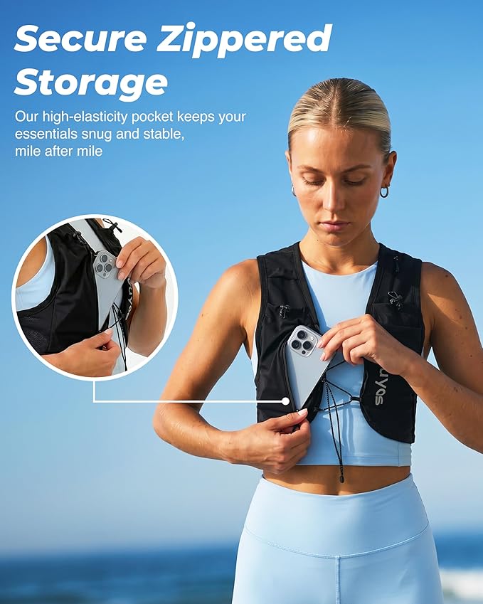 Running Vest for Women Men - Adjustable Chest Straps Running Hydration Vest with 500ml Soft Flask & Phone Holder - Lightweight Reflective Hydration Backpack for Runner Marathon Essentials