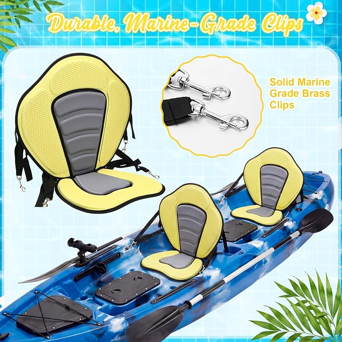 Vinsot Kayak Seat Cushion Universal Paddle Board Seat with Back Support Adjustable Non Slip Boat Chair Seats with 4 Straps and Storage Bag for Kayak Boat Sup Canoe