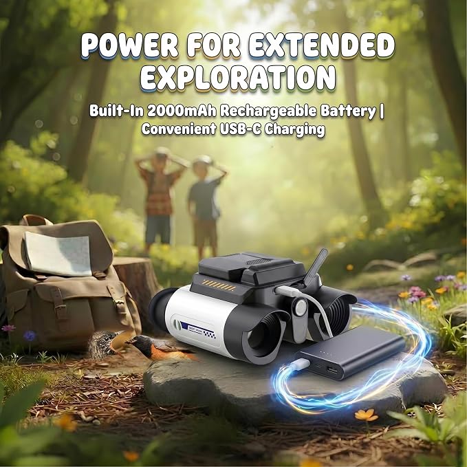 Kids Binoculars with Night Vision Camera, 10X Zoom Digital Adventures Telescope with 2.4" IPS Screen, Nature Explorer STEM Toys for Bird Watching Camping, Gifts for Boys Girls Age 4-12 - White