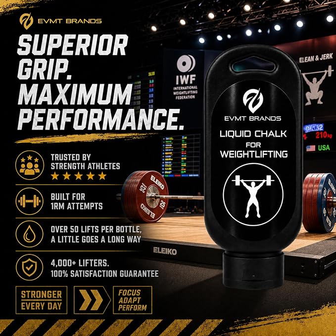 EVMT Brands Liquid Chalk, Mess Free Gym Chalk for Weightlifting, Gymnastics, Rock Climbing, Dancing. Sweat Resistant and Long Lasting for Stronger Grip.