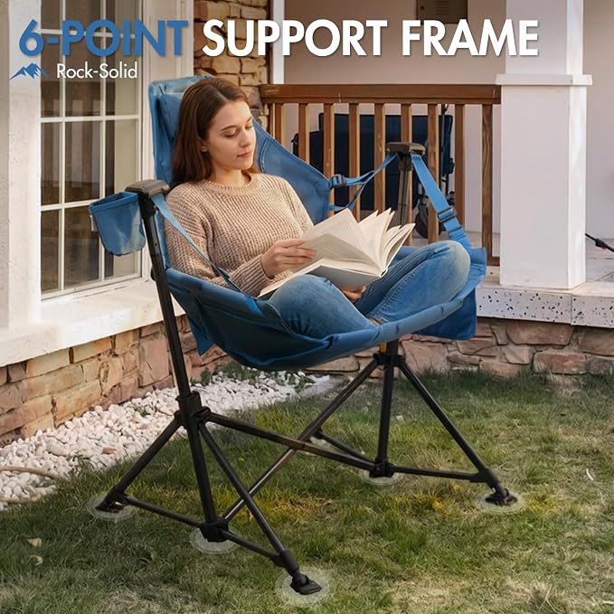 Portal Hammock Camping Chair Heavy Duty 400lbs - Swinging Chair Outdoor with Adjustable Recline & Headrest Pillow, Portable Hammock Swing Chair for Camping Beach Sports Events, Blue