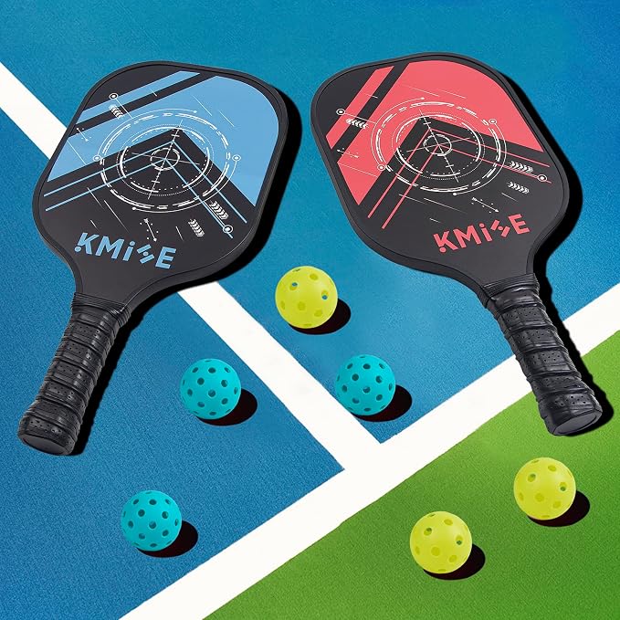 Kmise Pickleball Paddles Set,Premium Carbon Fiber Pickleball Rackets,Lightweight Pickleball Racquet Set of 2/4 with 6 Pickle Balls Pickleball Bags for Beginners Pros Men Women (Fiberglass)