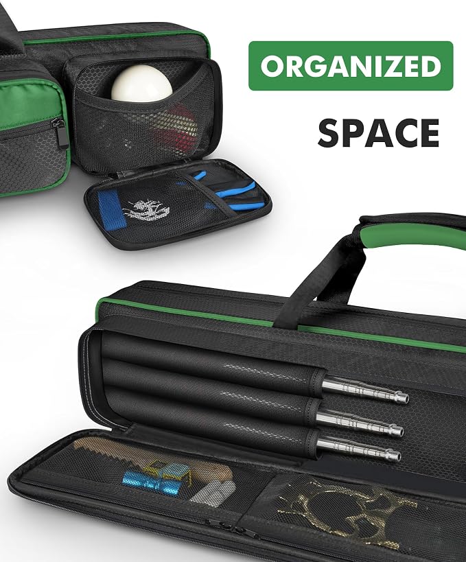 PEKREWS 4x5 Soft Cue Bag Green & 4x4 Hard Pool Cue Case Black Set
