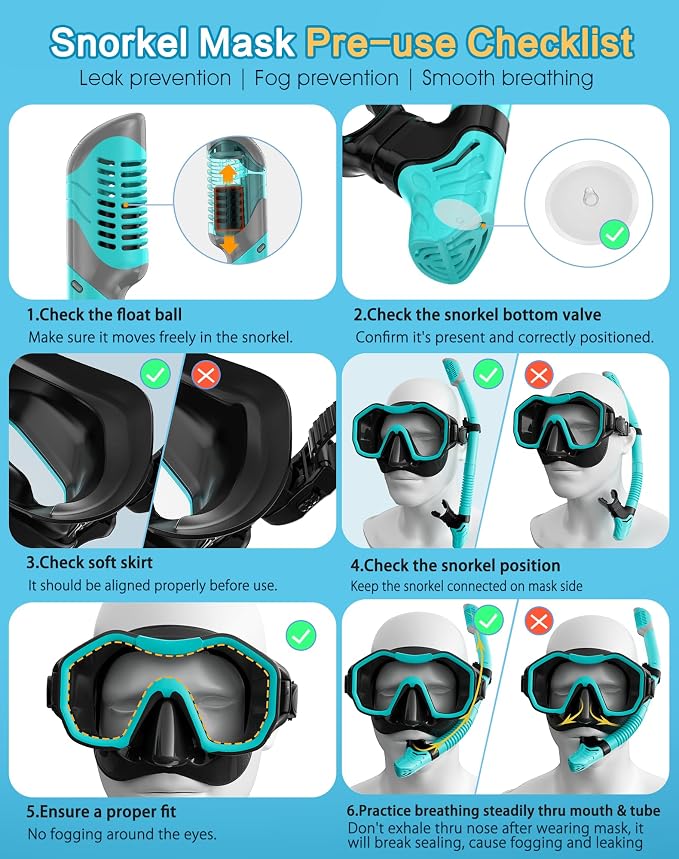 Snorkeling Gear for Adults Kids, Dry-Top Snorkel Set, 180°Panoramic Wide View Diving Mask Breathing Freely Snorkel Mask for Snorkeling Scuba Diving Swimming Travel