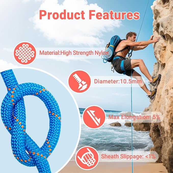 10mm/12.7mm Arborist Rope,3825lbs-9000lbs Double Braided Arborist Bull Rope for Tree Rigging & Pulling,Heavy Duty Rope for Tree Work,Rappelling, Swing Sailing Hiking Camping
