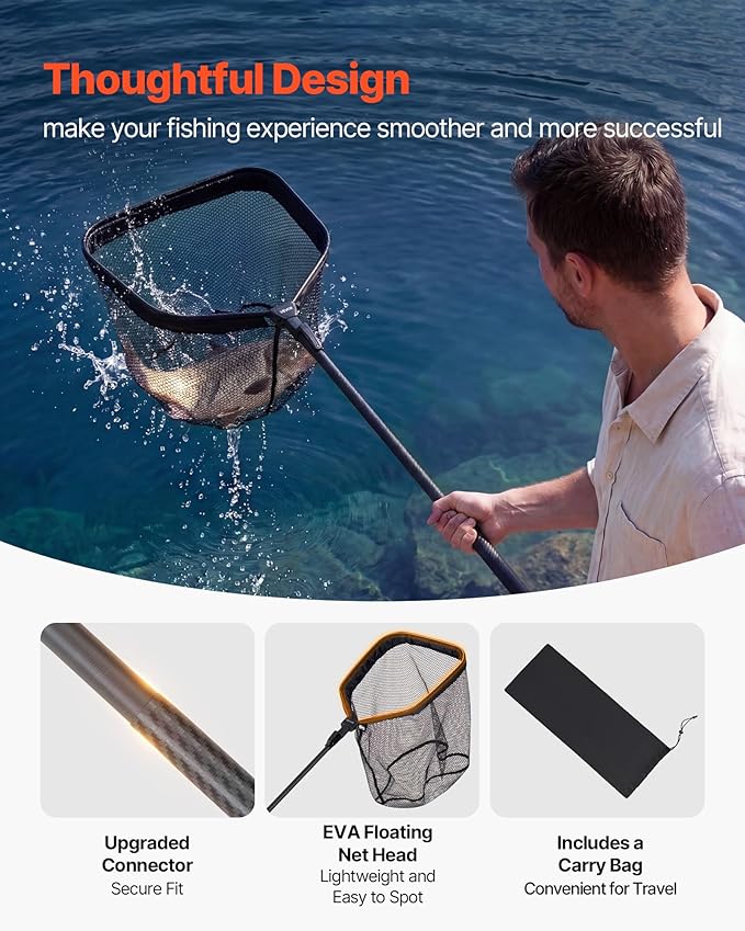 VEVOR Fishing Net, Landing Nets with Telescopic Handle Lightweight and Stronger Fish Gear, Durable and Fish-Friendly, for Kayak, Boat, Bank, Pond