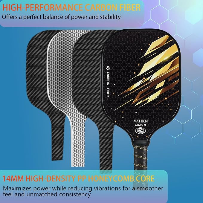 Pickleball Paddles,Pickleball Paddles Set of 2-Carbon Fiber Pickle Ball Paddle 2 Pack for Men and Women-Lightweight,Control & Power Racket Set Equipment with Bag & Balls