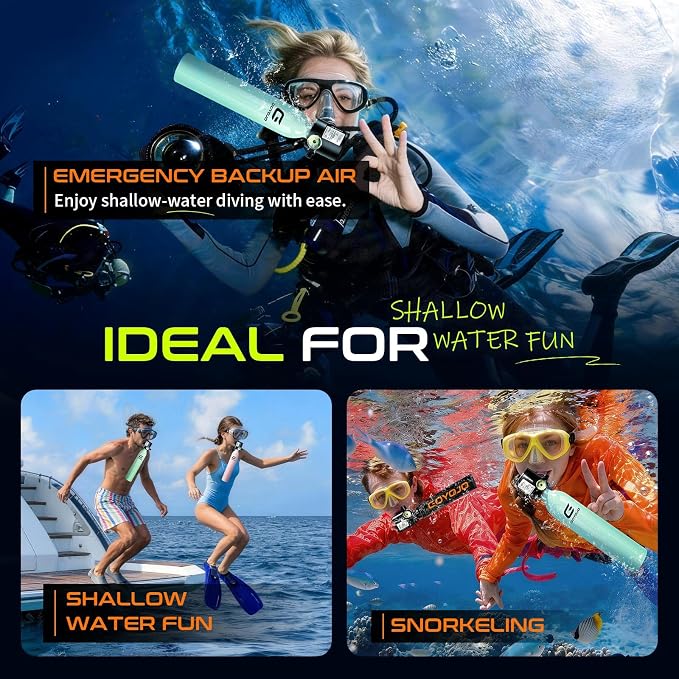 GOYOJO Mini Scuba Tank with DOT Certified, Portable Scuba Diving Kit with Optional Snorkel Mask Combo, Refillable Emergency Backup Pony Bottle for Snorkeling, Underwater Breathing, Training