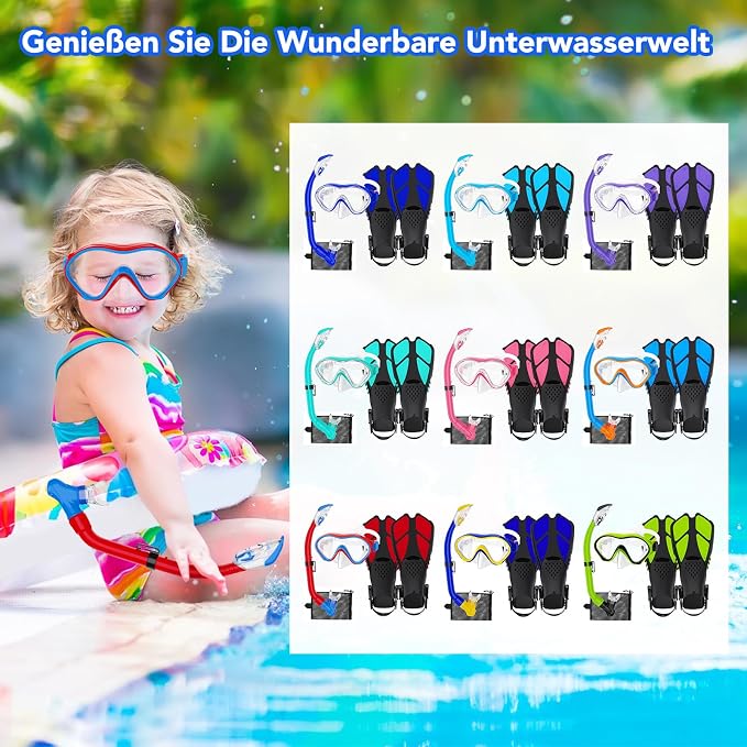 Snorkeling Gear for Kids with Foldable Silicone Full Dry Snorkel, Kids Snorkel Set Anti Leak Youth Junior Snorkeling Package Diving Mask Soft Tube with Mesh Bag Scuba Swimming Goggles