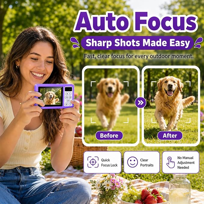 Maxmango D70 Underwater Camera, 10FT Waterproof Digital Camera for Pool & Beach, 4K 48MP Teens Underwater Cam with Dual Screens, Autofocus, 18X Zoom, Floating Camera for Boys Girls Purple(16GB)