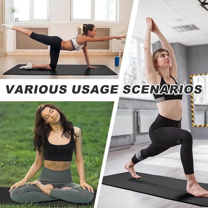Signature Fitness Extra Thick High-Density Foam Yoga Mat – Multiple Thicknesses (1/2" & 1") / Multiple Colors – Double-Sided Non-Slip Surface – with Carrying Strap for Pilates, Yoga & Home Workouts