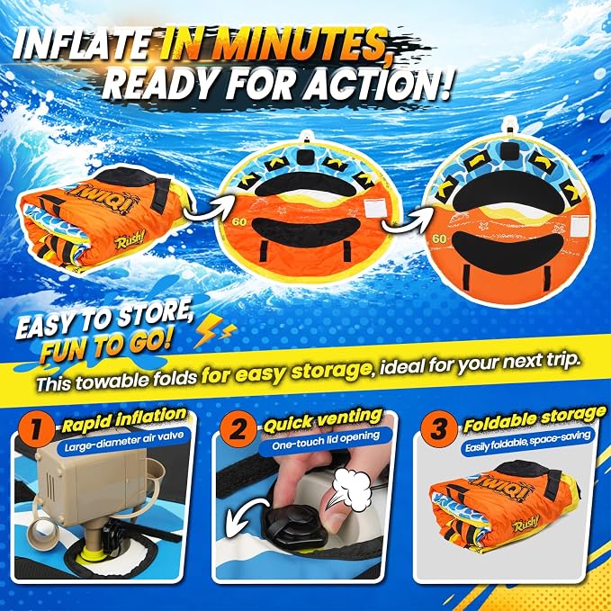 Heavy-Duty Towable Tube for Boating, Boat Tubes with Nylon Cover, Inflatable Water Sport Towables with Front Back Tow Points, Super Round Design
